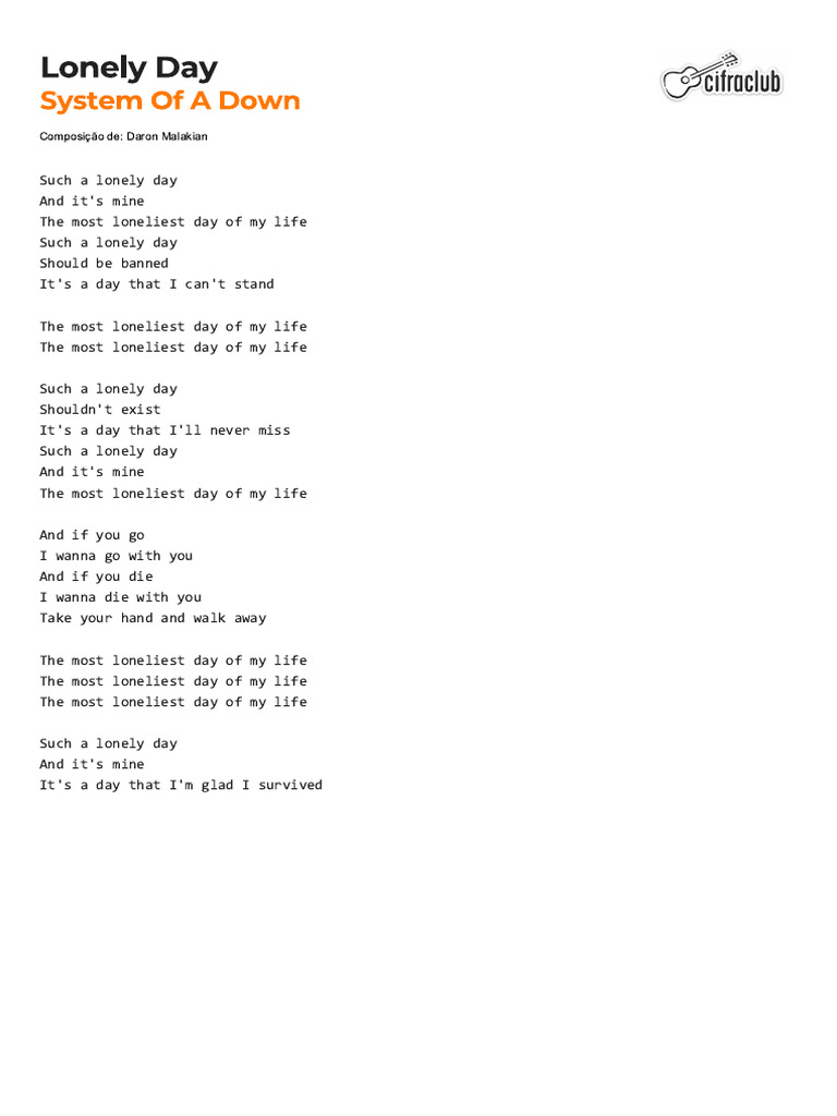 Cifra Club - System of A Down - Lonely Day | PDF