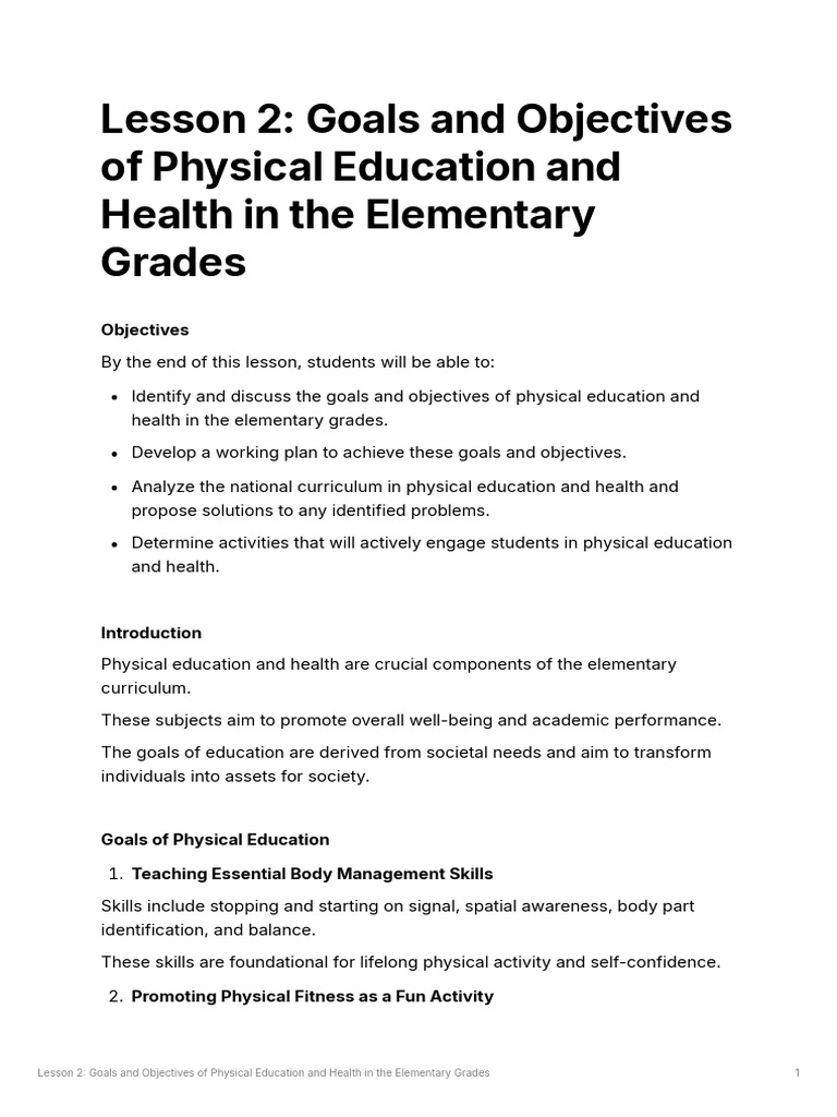 F Physical Education and Health in The Elementary Grades | PDF ...