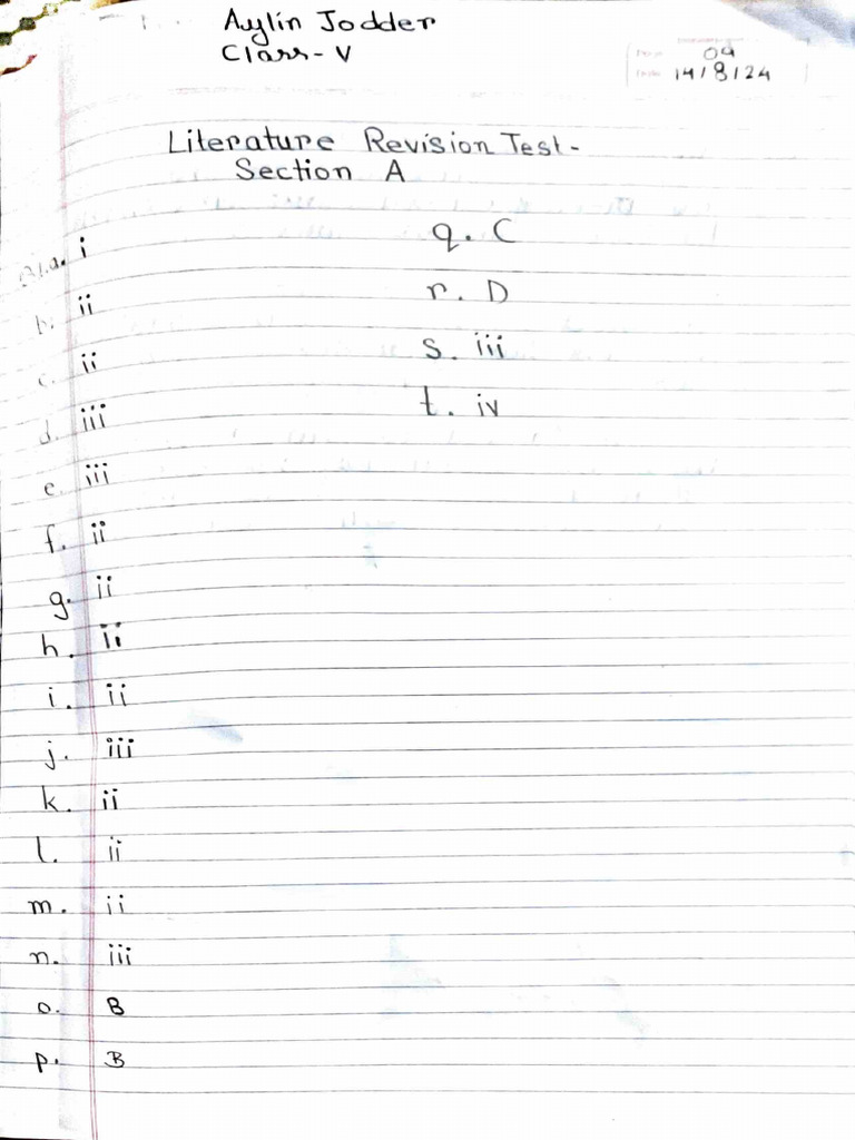Aylin Jodder, Revision Test-2.Answer Paper | PDF