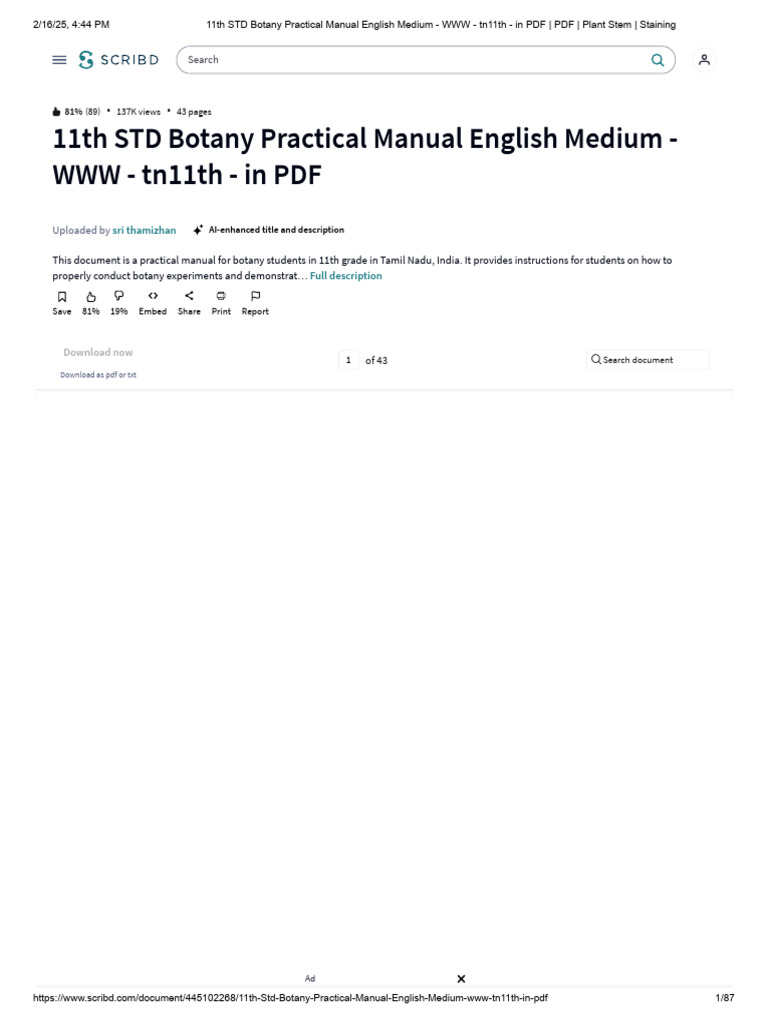 11th STD Botany Practical Manual English Medium - WWW - Tn11th - in PDF ...