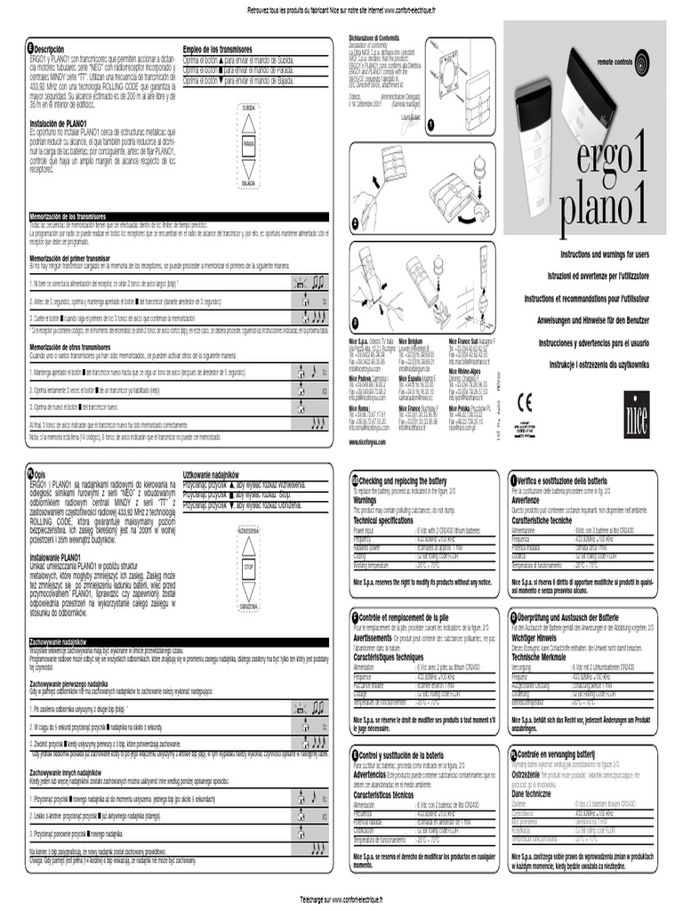 Notice Nice Commandes ERGO1 PLANO1 | PDF | Telecomunicaciones ...