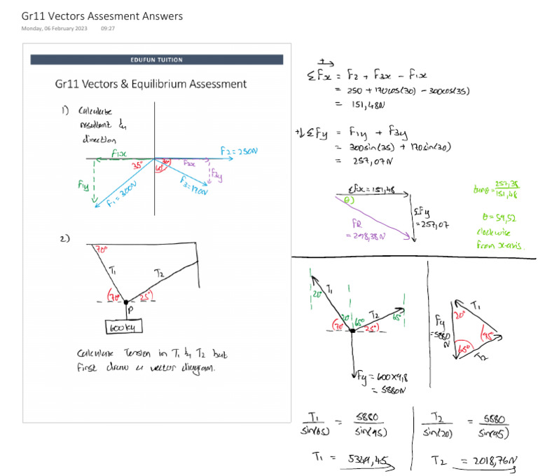 Gr11 Vectors Assesment Answers | PDF