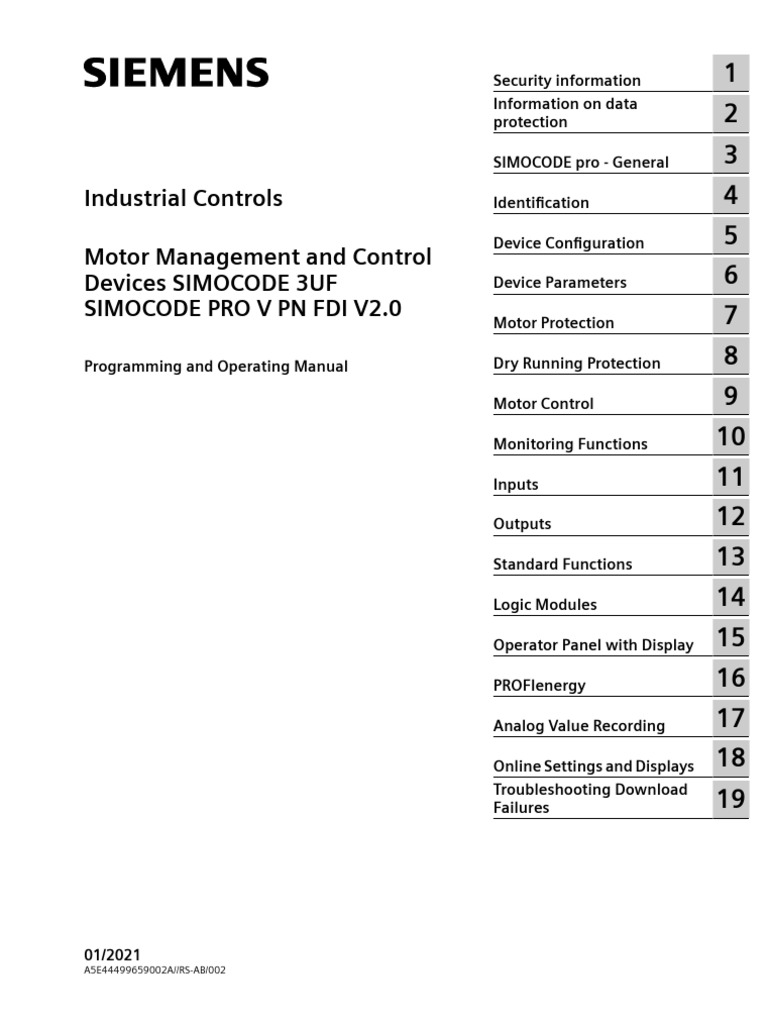 Motor Management and Control Devices SIMOCODE 3UF SIMOCODE PRO V PN FDI ...