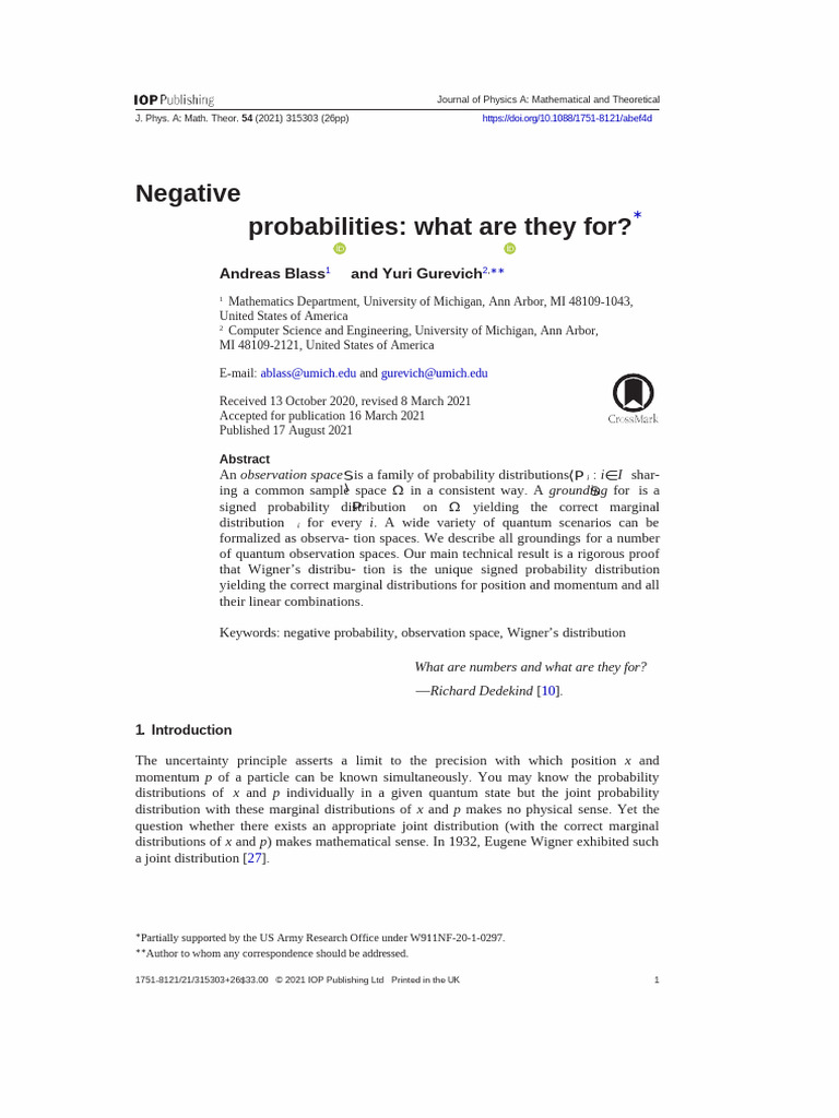 Understanding Negative Probabilities in Quantum Mechanics | PDF ...
