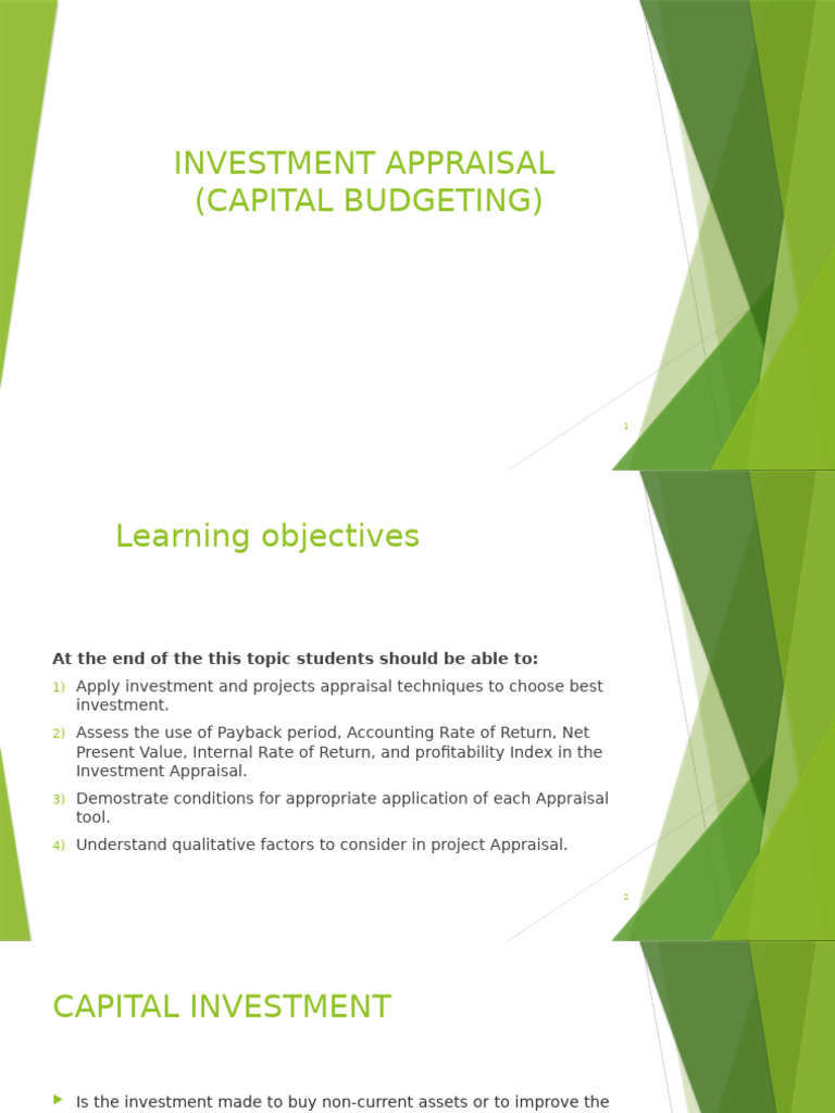 Investment Appraisal Techniques Guide | PDF | Net Present Value ...
