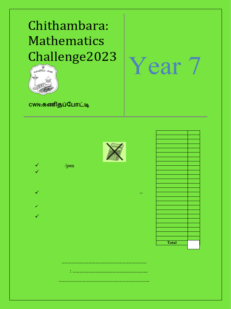 Year 7 Maths Challenge 2023 | PDF | Euclidean Geometry | Elementary ...