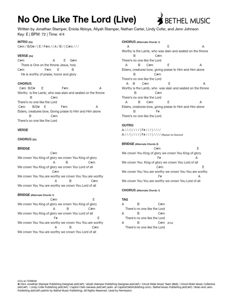 No One Like The Lord Chords Guide PDF Song Structure