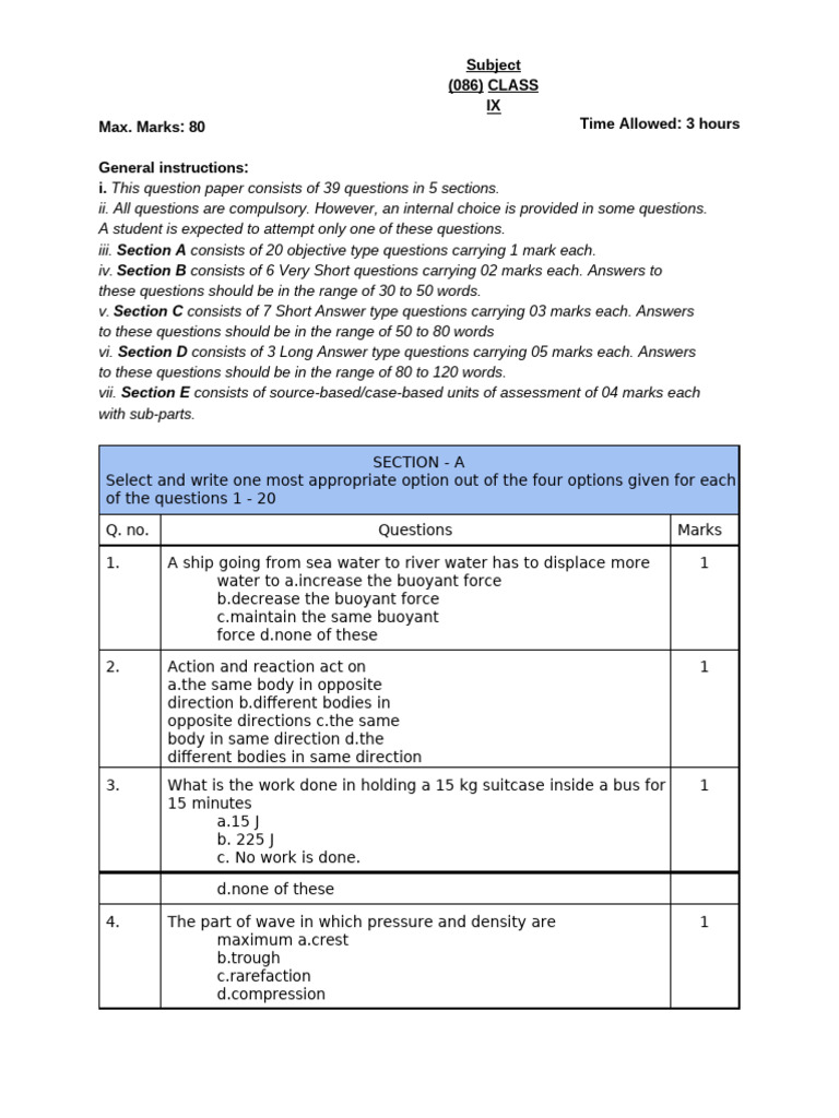 Class IX Science Question Paper Guide | PDF | Sound | Connective Tissue