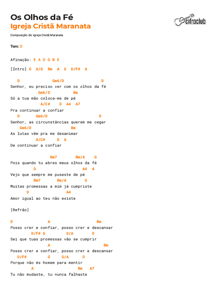 Letra E Acordes De Os Olhos Da Fé Pdf Teologia Crença E
