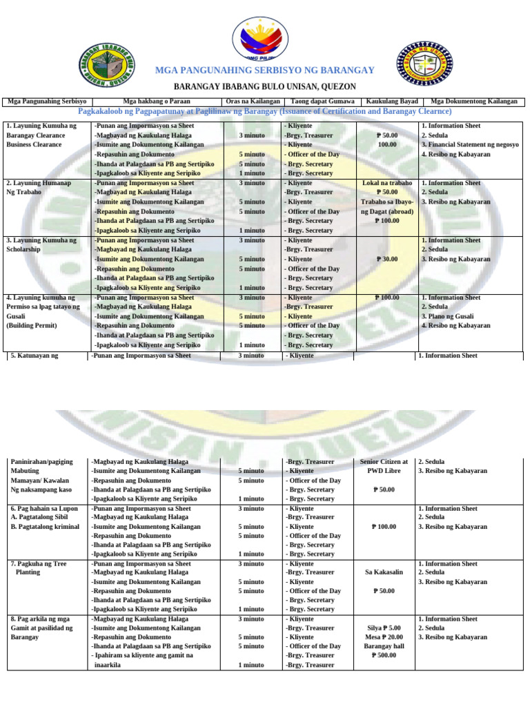Barangay Citizen Charter | PDF