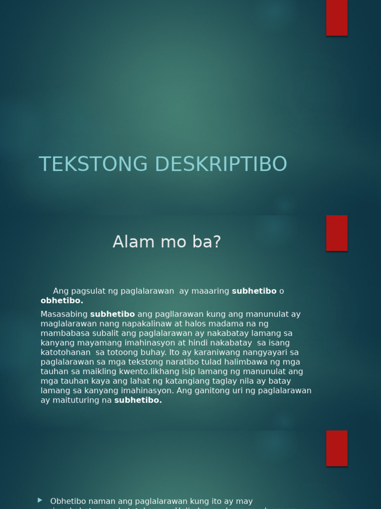 Tekstong-Deskriptibo Pagbasa | PDF