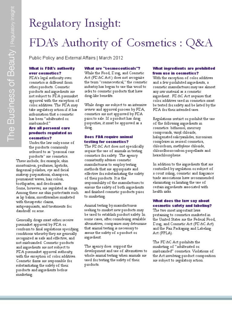 Regulatory Insight: FDA & Cosmetics Q&A  Federal Food  Food And Drug Administration