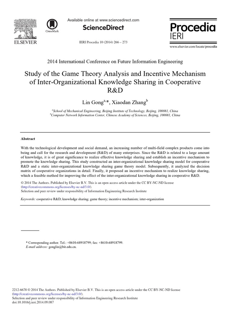 Study of The Game Theory Analysis and Incentive Mechanism | PDF | Game ...