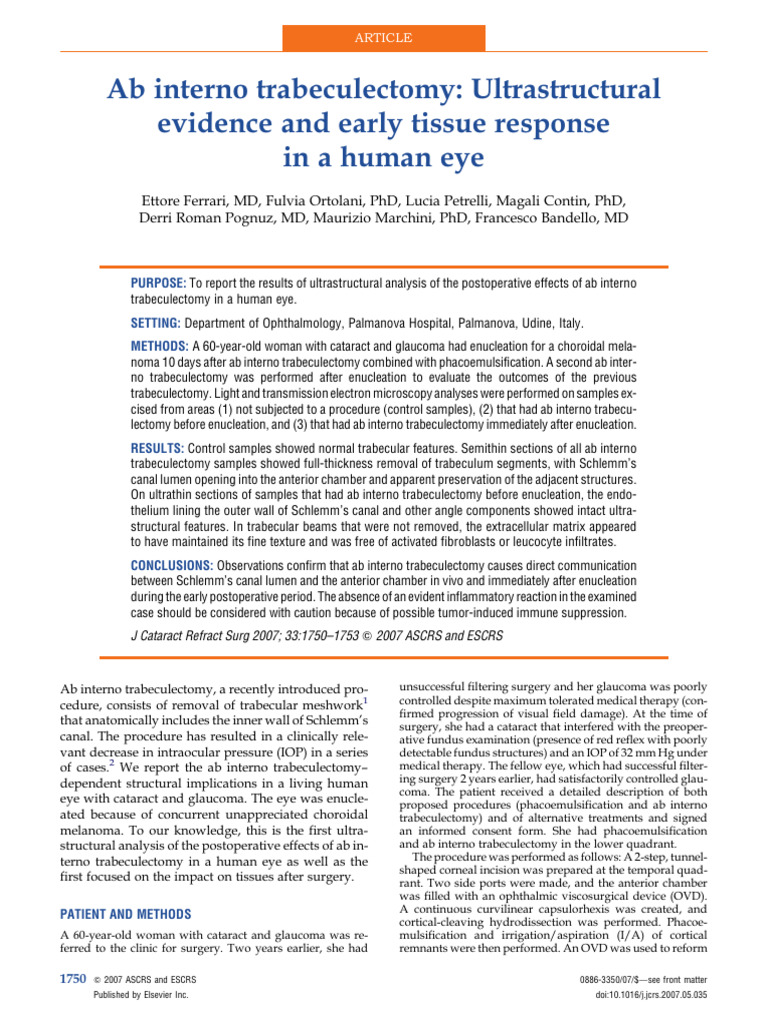 Ultrastructural Study of Trabeculectomy | PDF | Glaucoma | Collagen