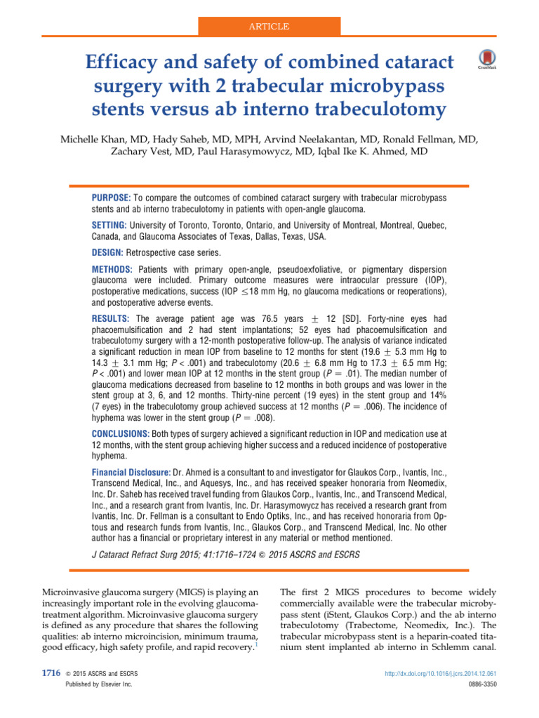 Trabecular Bypass Vs Trabectome | PDF | Surgical Specialties | Human Eye