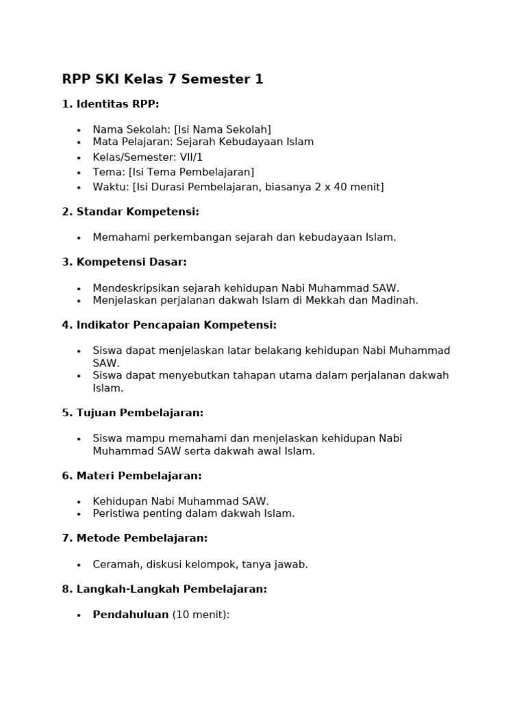 RPP Ski Kelas 7 Semester 1 Ke 1 | PDF
