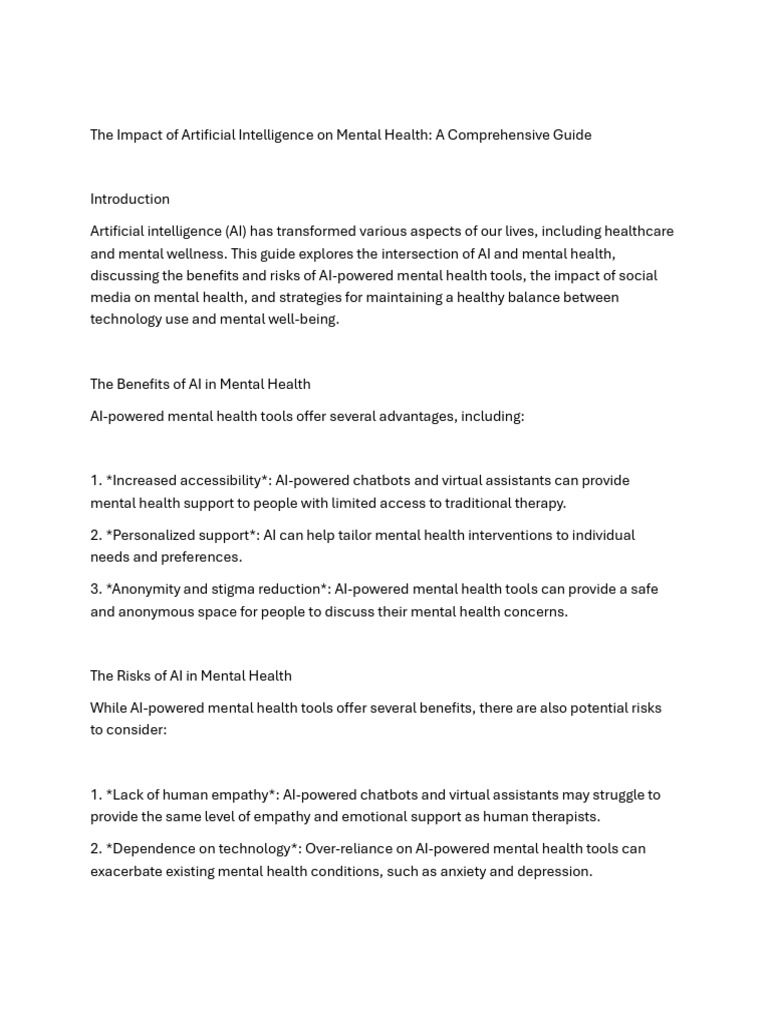 AI's Role in Mental Health Care | PDF | Mental Health | Artificial ...