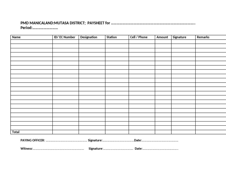 Mutasa Paysheet | PDF