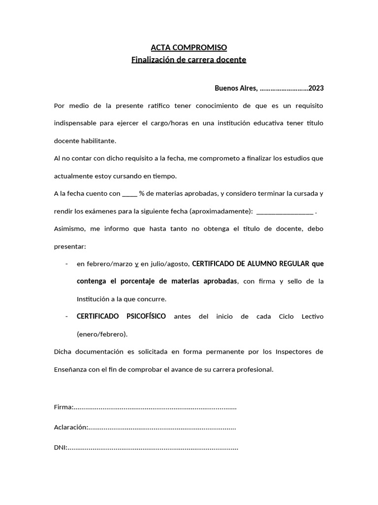 Compromiso de Finalización Docente | PDF