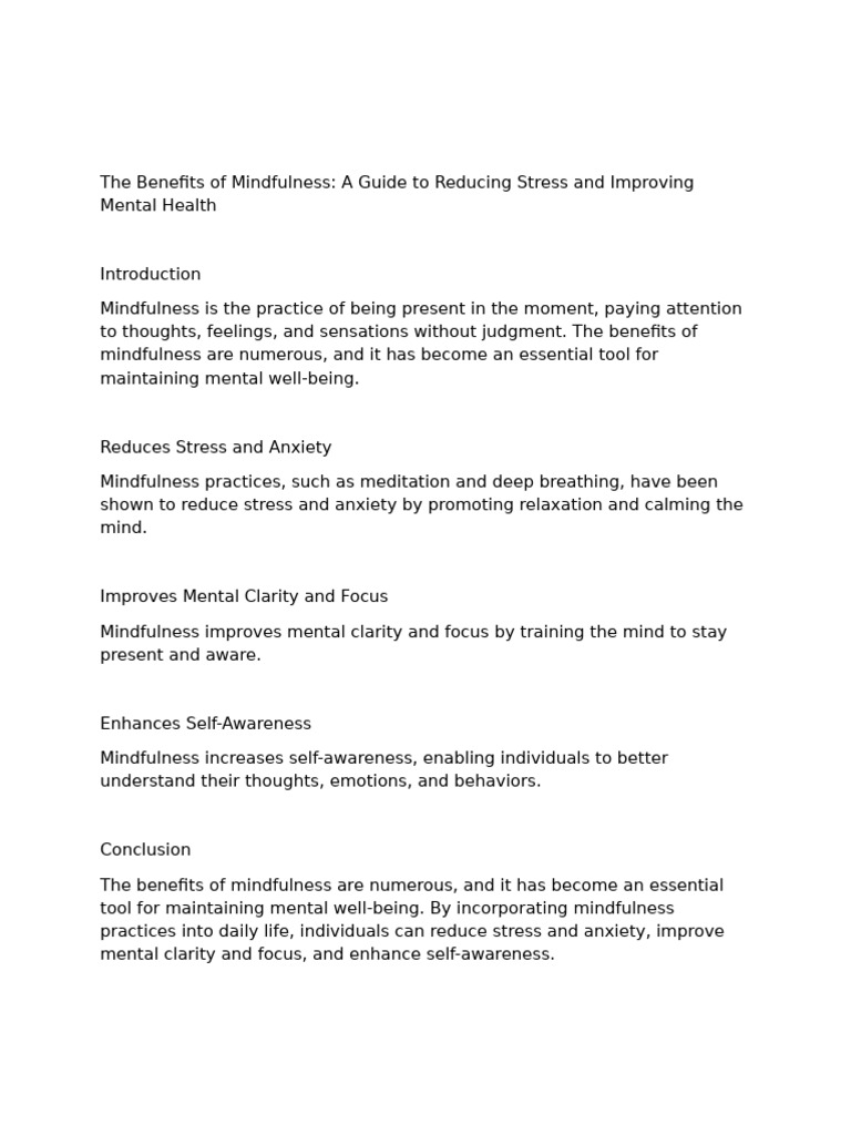 Benefits of Mindfulness for Mental Health | PDF