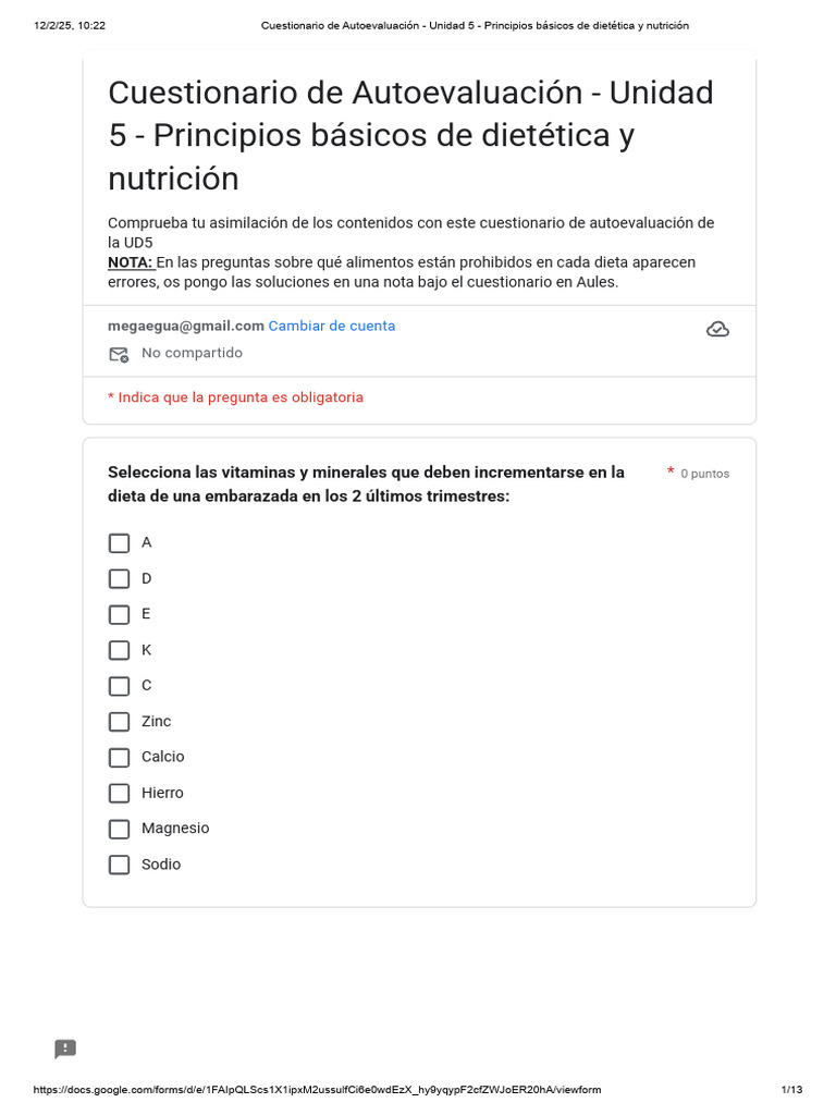 Cuestionario de Nutrición y Dietética | PDF | Dieta | Nutrición