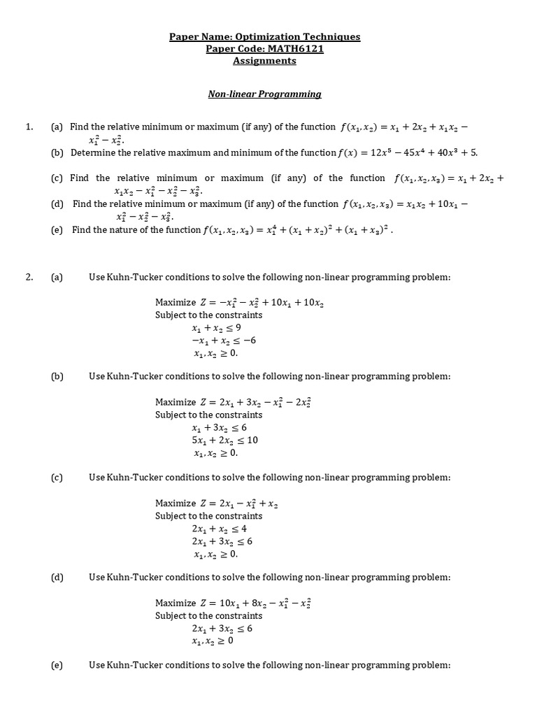 Non-linear Programming Techniques and Solutions | PDF | Theoretical ...