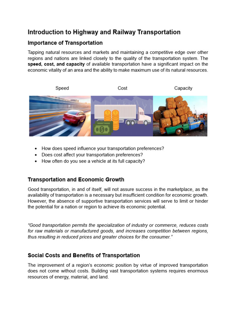 Introduction to Highway and Railway Transportation | PDF | Transport ...