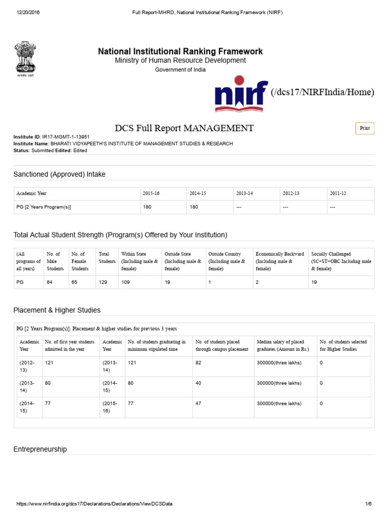 Full Report MHRD National Institutional Ranking Framework NIRF | PDF ...