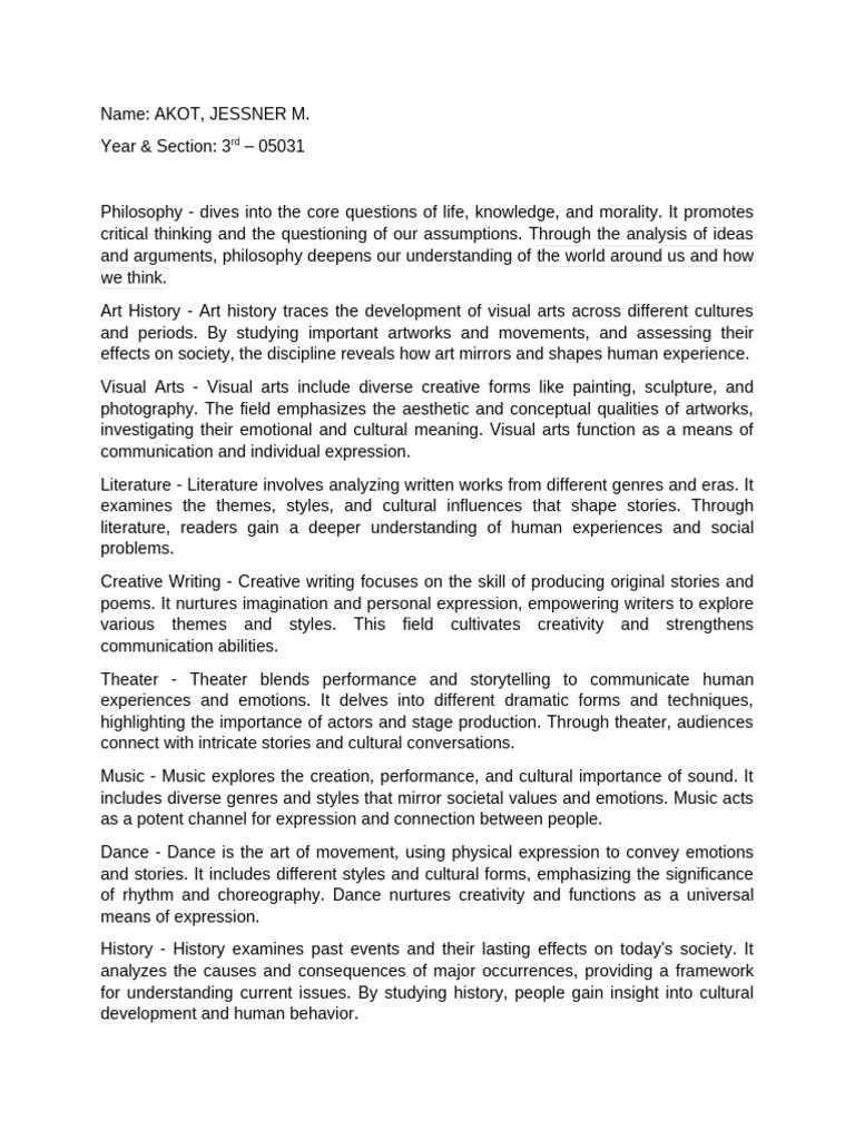 Akot - Topics With Arts and Humanities | PDF | The Arts | Creativity