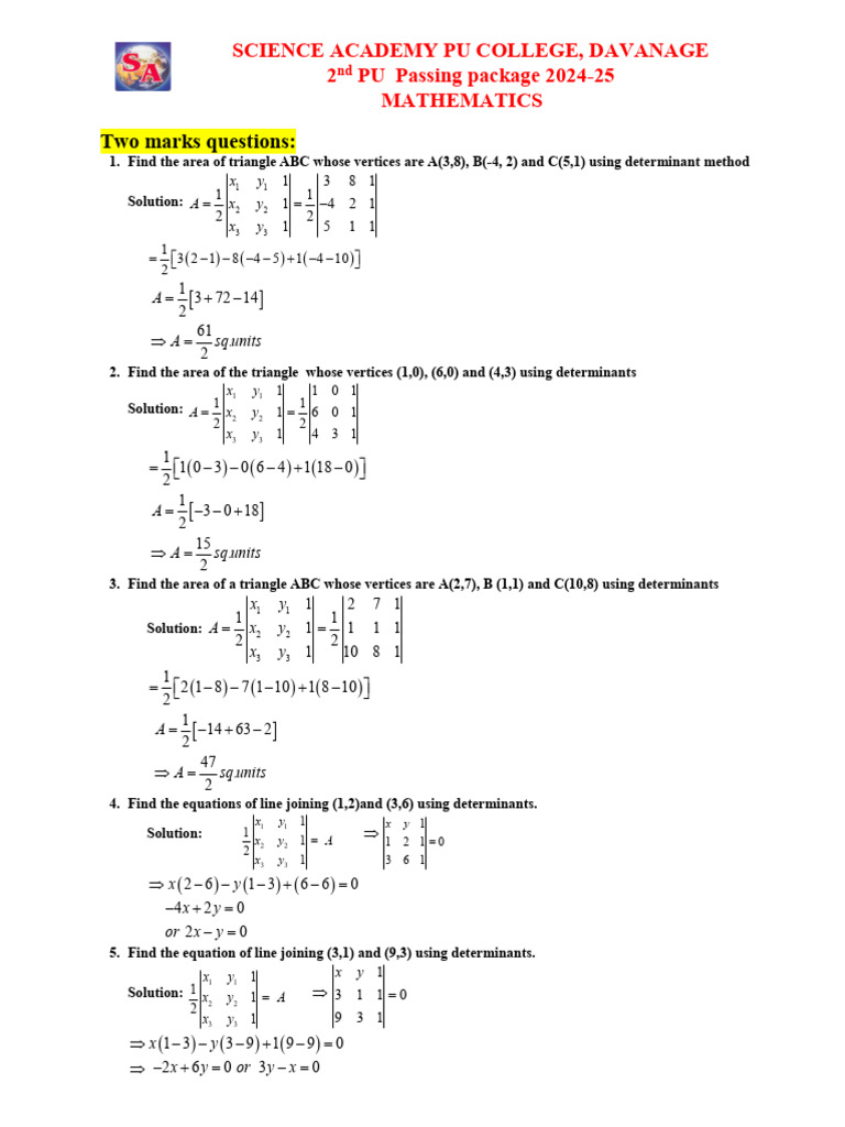 Mathematics Passing Package 2024-25 | PDF | Function (Mathematics) | Area
