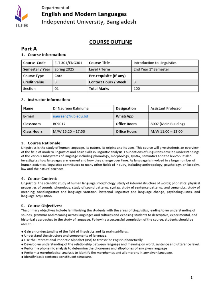ELT301 - Intro To Linguistics - Spring 2025 | PDF | Linguistics ...