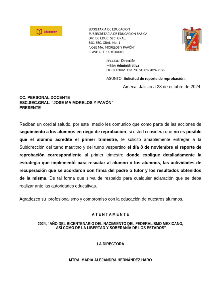 Solicitud de Reporte de Reprobación Escolar | PDF