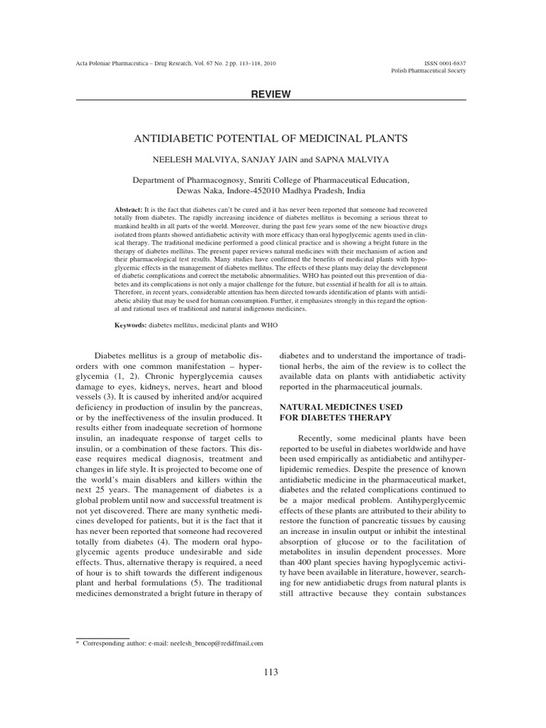 Antidiabetic Potential of Medicinal Plants: Review | PDF