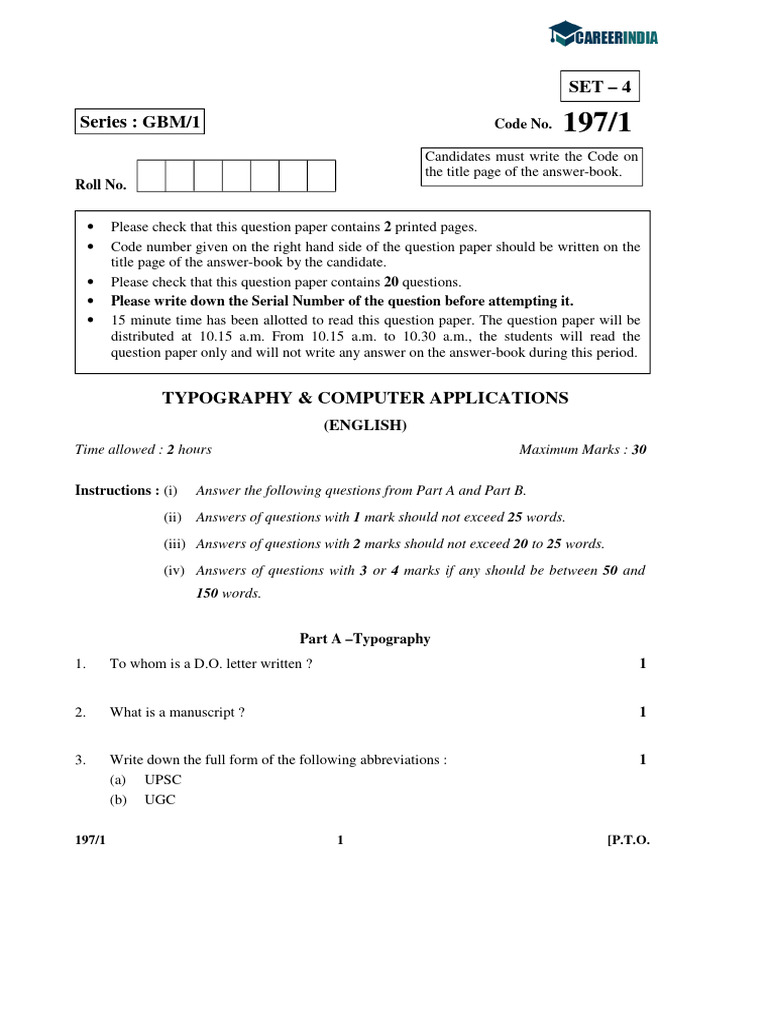 CBSE Class 12 197 Typography and Comp. English SET 1 Annual Question ...