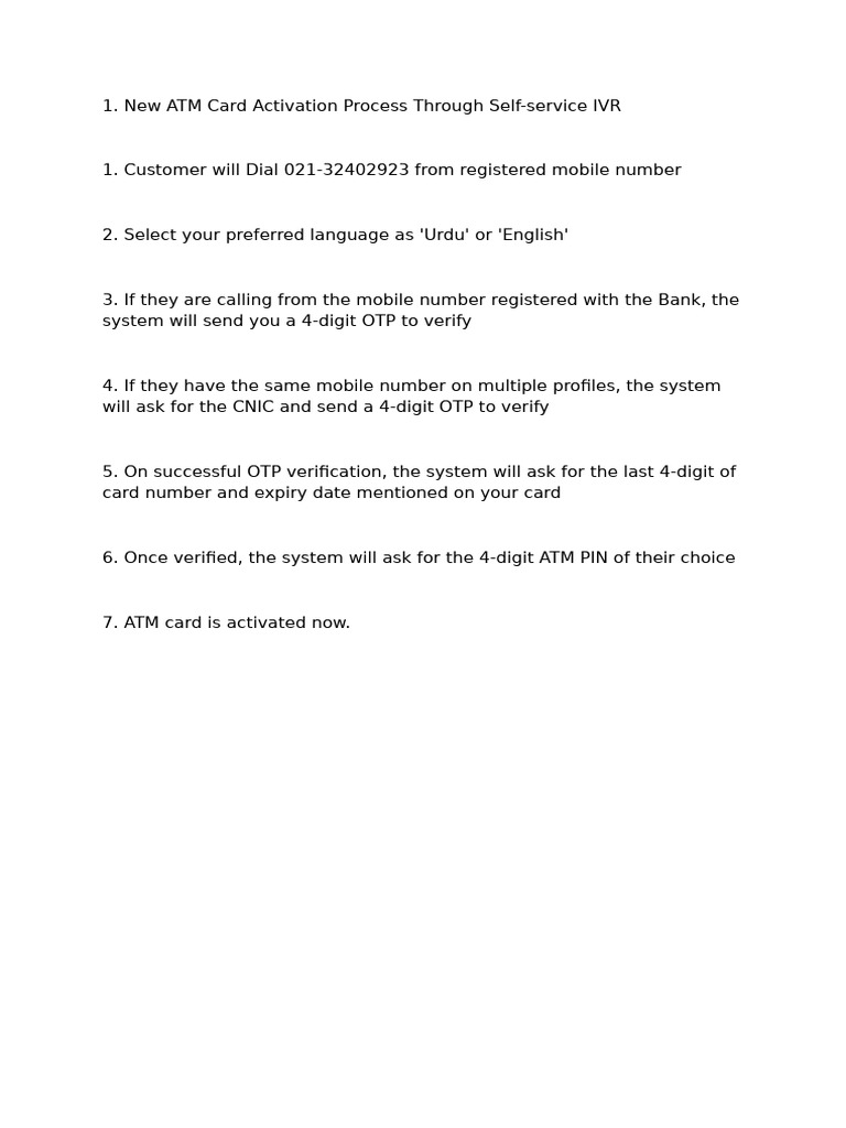 New ATM Card Activation via IVR | PDF