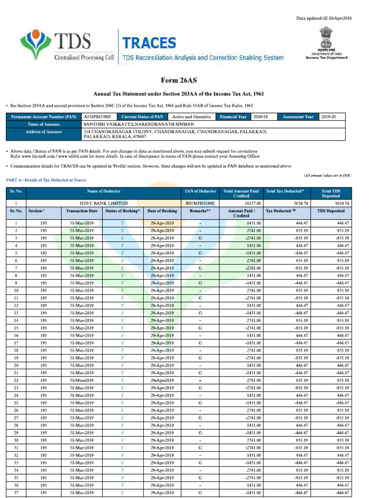 26AS AY 2019 20 Highlighted | PDF