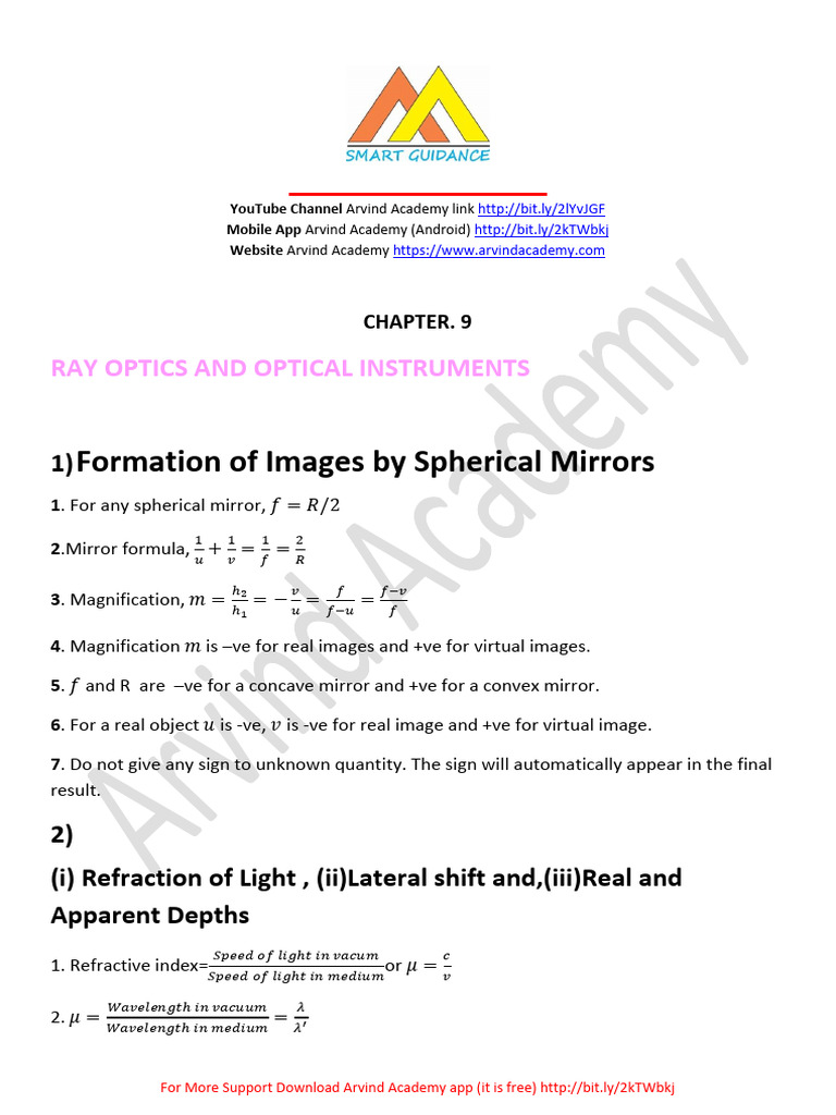 Chap 09 Ray Optics and Optical Instruments (Formul ...