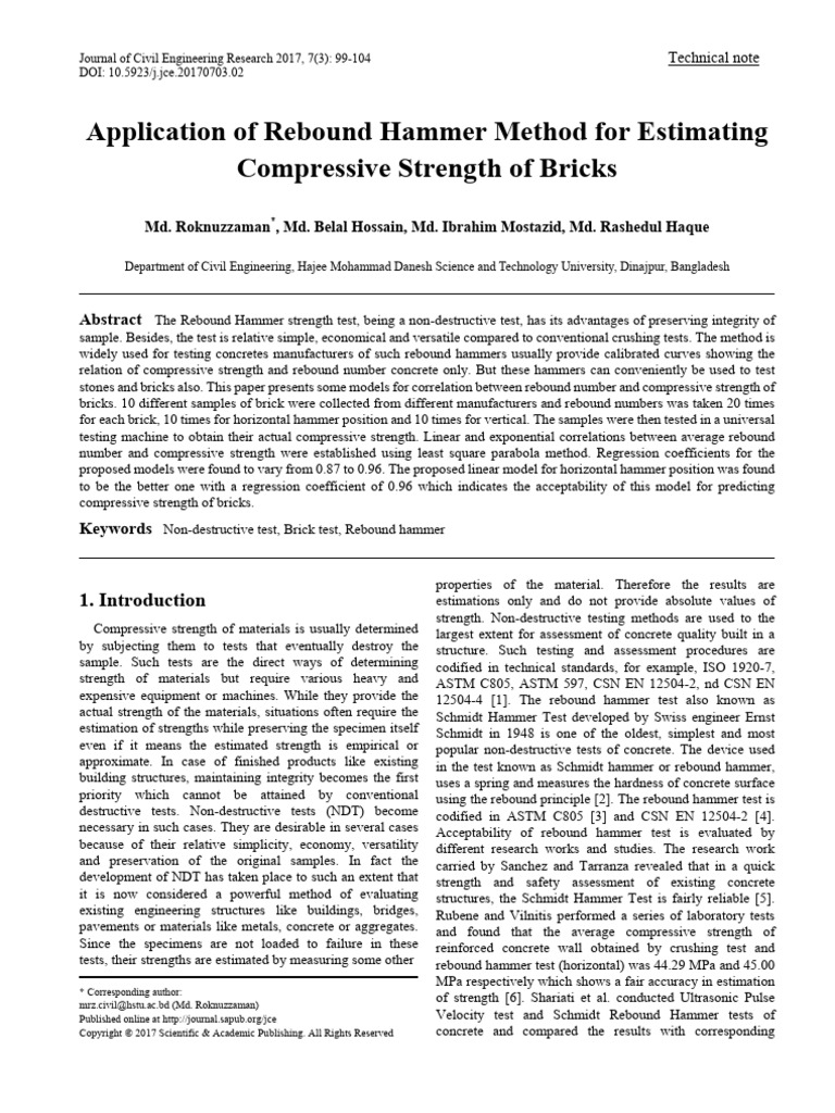 Application of Rebound Hammer Method For | PDF | Concrete | Brick