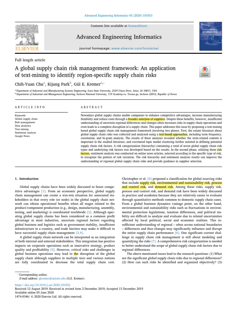 Global Supply Chain Risk Framework | PDF | Risk | Supply Chain