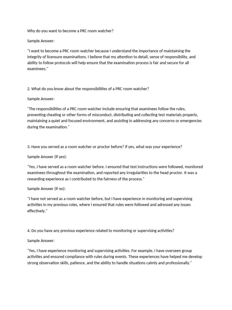 PRC Room Watcher Interview Guide | PDF