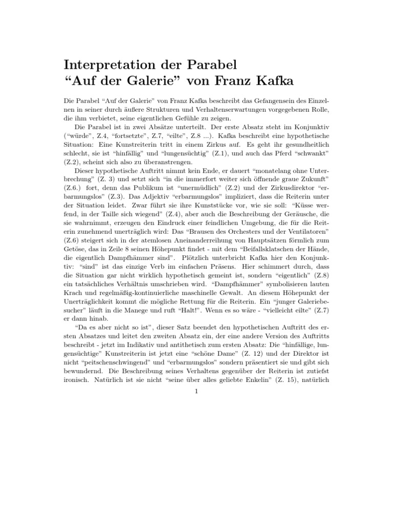 Interpretation der Parabel "Auf der Galerie" von Franz Kafka