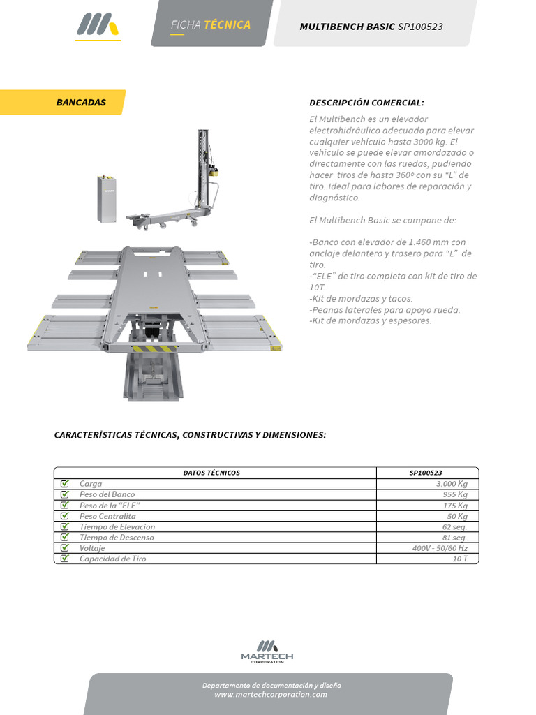 Elevador Electrohidráulico Multibench 3000 kg | PDF | Vehículo de motor ...