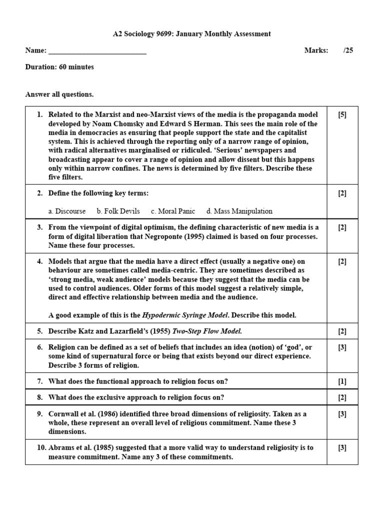 A2 Sociology 9699 January Assessment Guide | PDF | Social Psychology