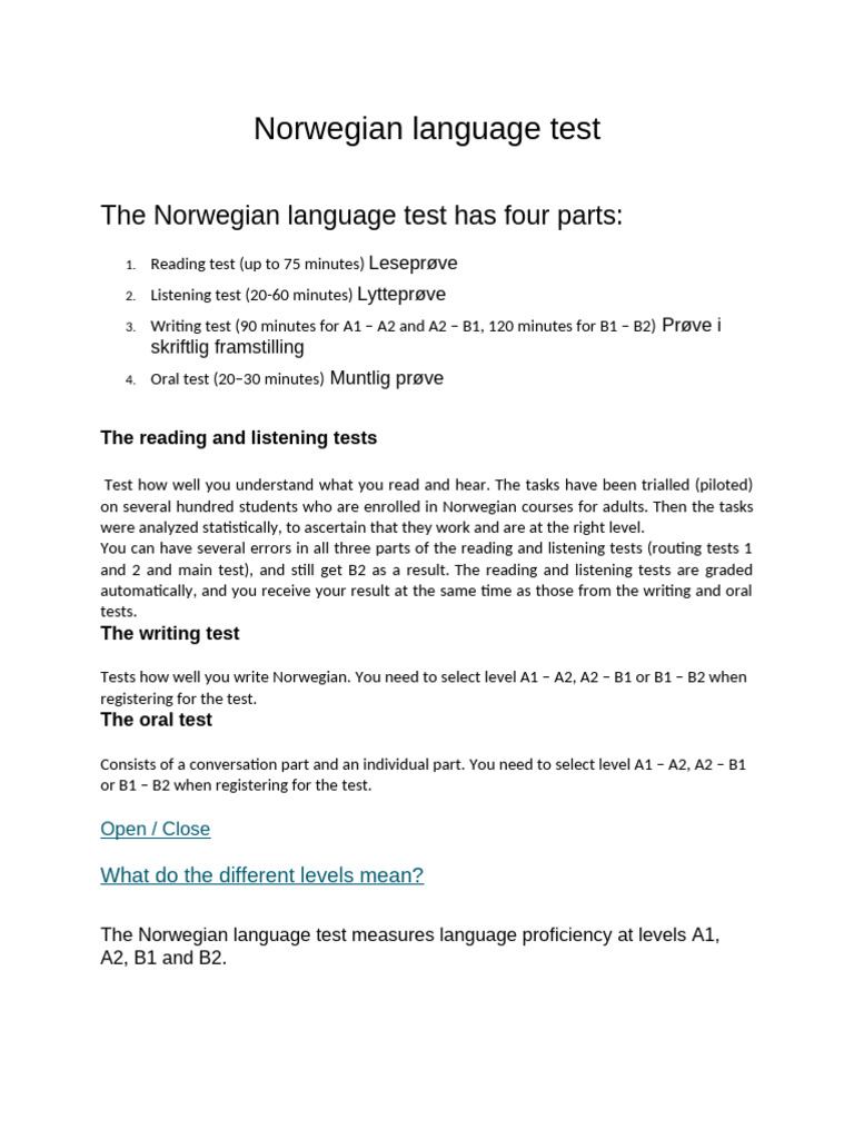 Norwegian Language Proficiency Test Guide | PDF | Cognition | Communication