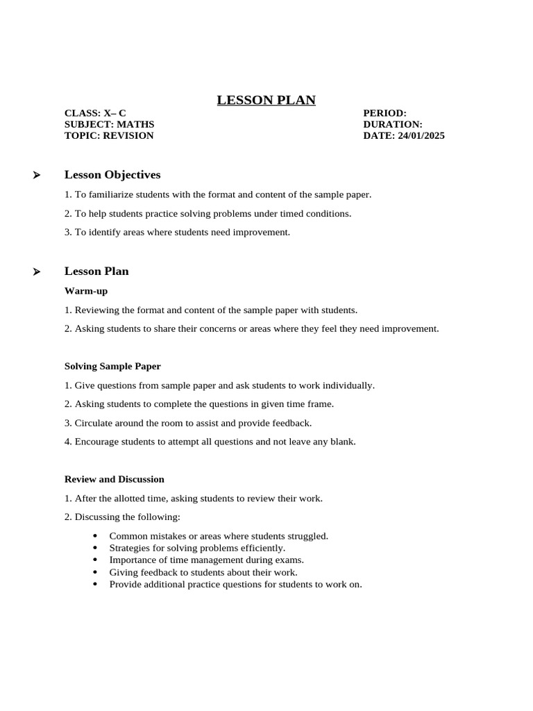 Maths Revision Lesson Plan for Class X | PDF
