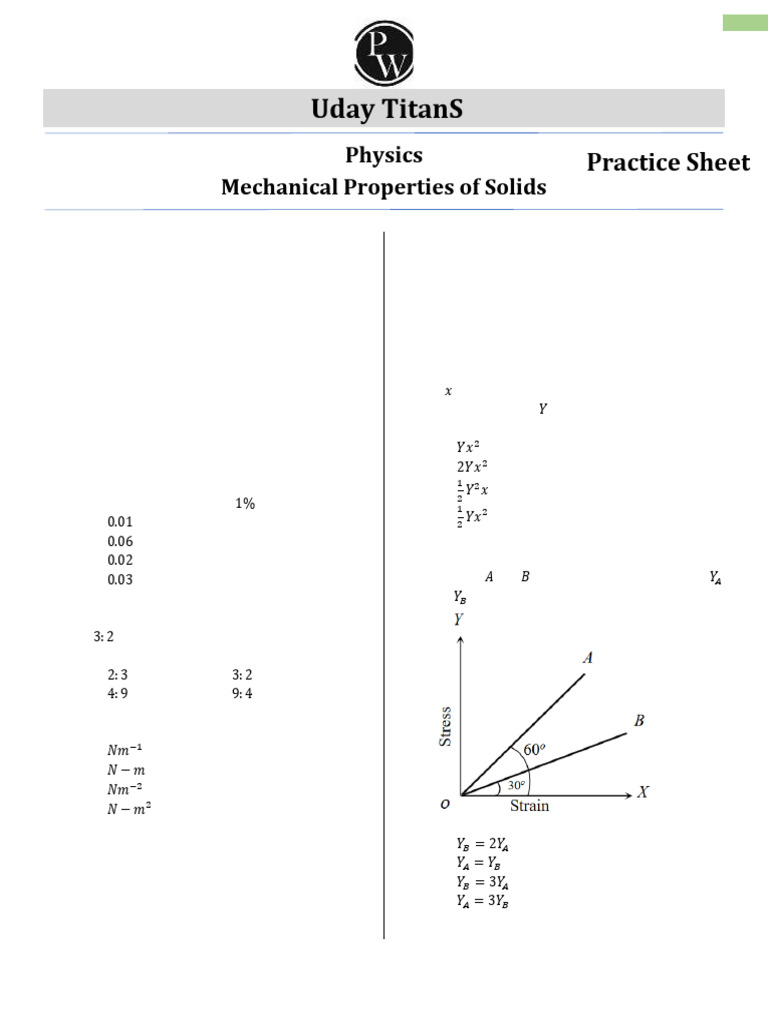 Mechanical Properties of Solids Quiz | PDF | Elasticity (Physics ...