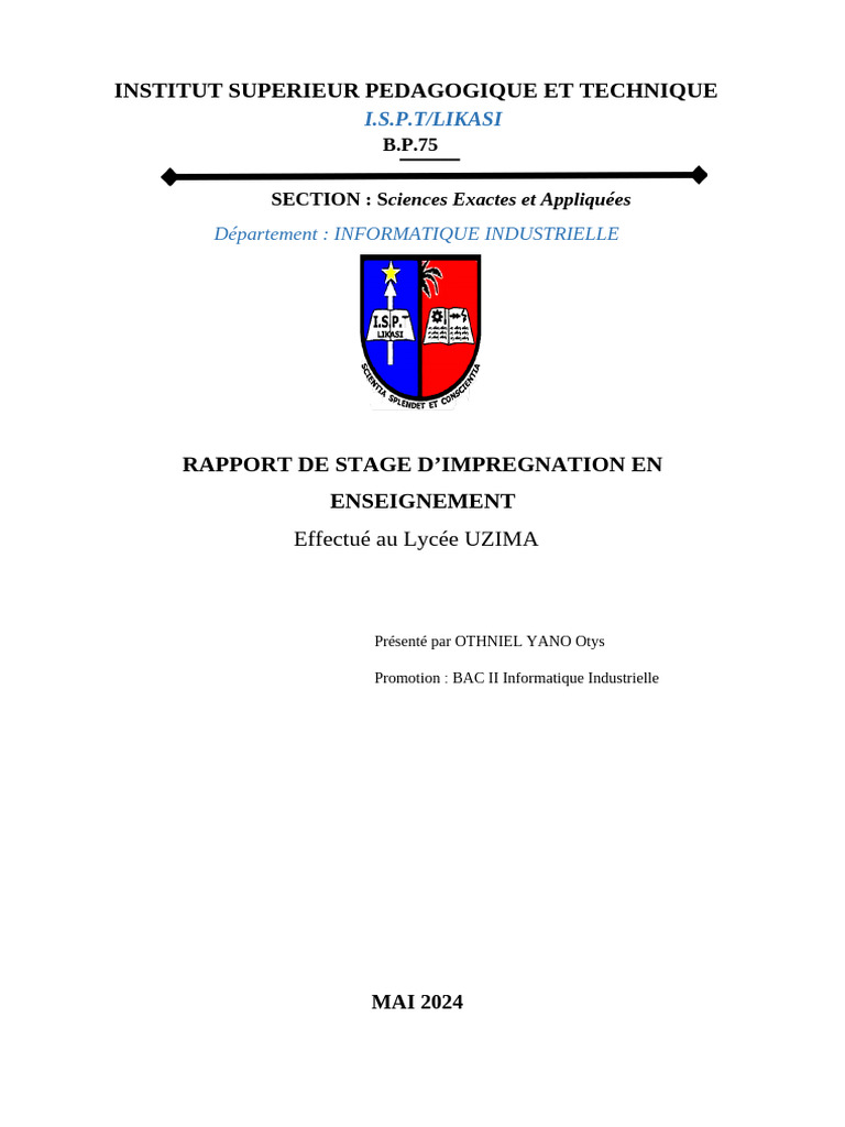 Rapport de Stage au Lycée UZIMA | PDF | Pédagogie | Apprentissage