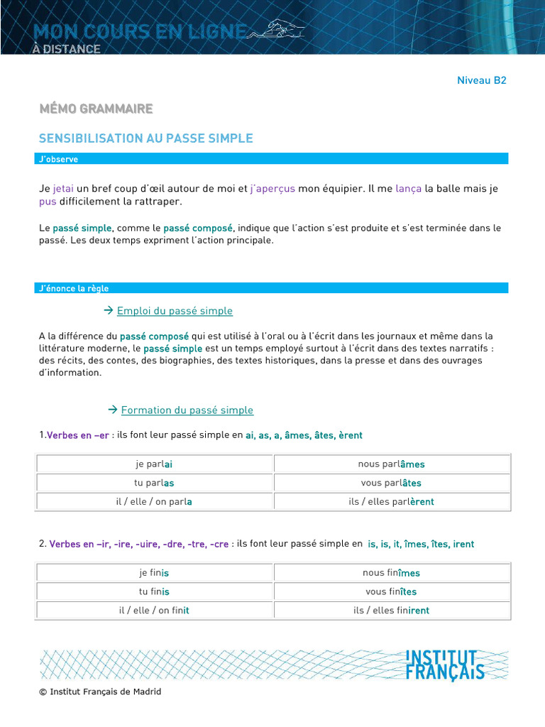 Passé Simple : Règles et Exercices | PDF | Linguistique | Grammaire