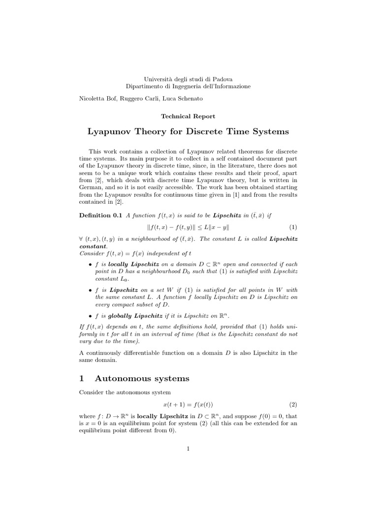 Lyapunov Theory for Discrete Systems | PDF | Stability Theory ...