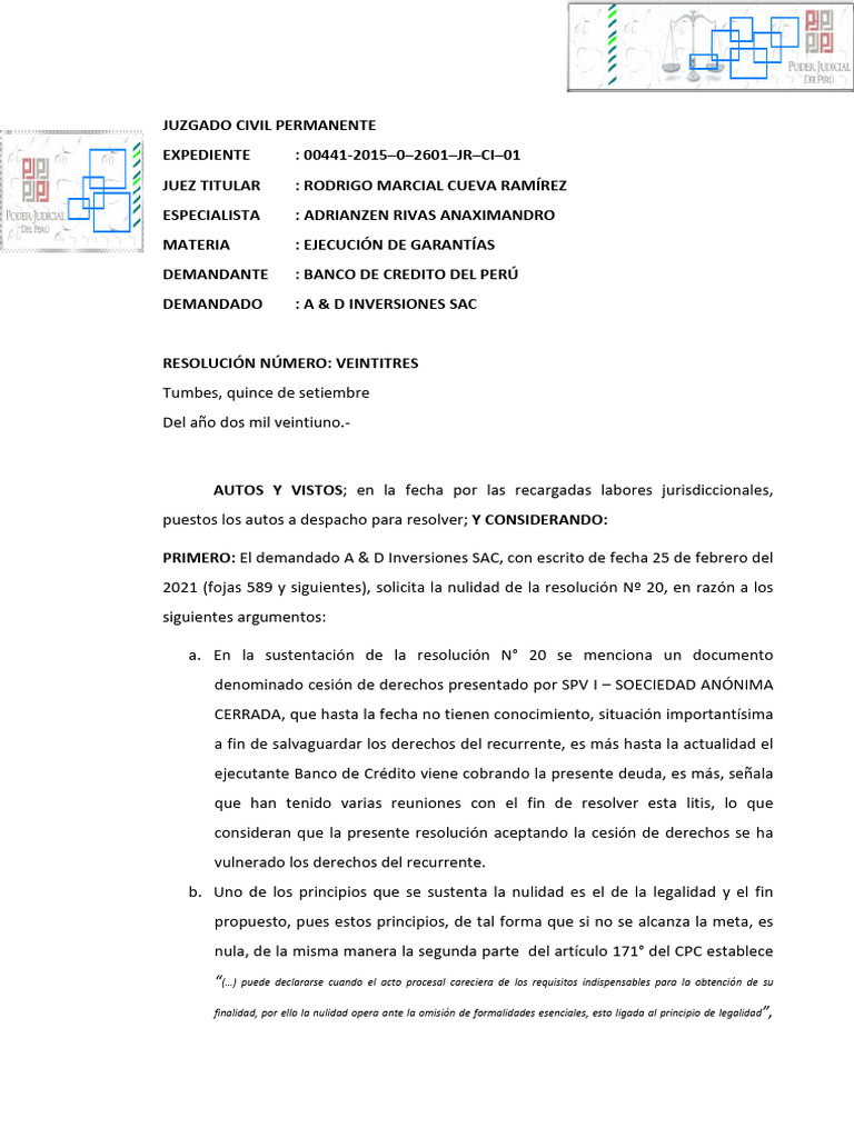 Resolución Infundada en Ejecución de Garantías | PDF | Ley procesal ...